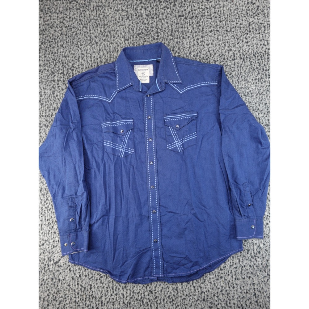 Panhandle‎ Rough Stock Western Shirt Mens XL Navy Blue Good Snap Front Textured